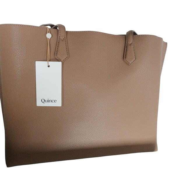NWOT Quince Italian Leather Triple Compartment Shopper Tote Cappuccino Brown - Picture 12 of 12
